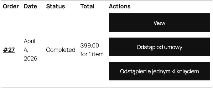 Przyciski odstąpienia od umowy w panelu Moje konto