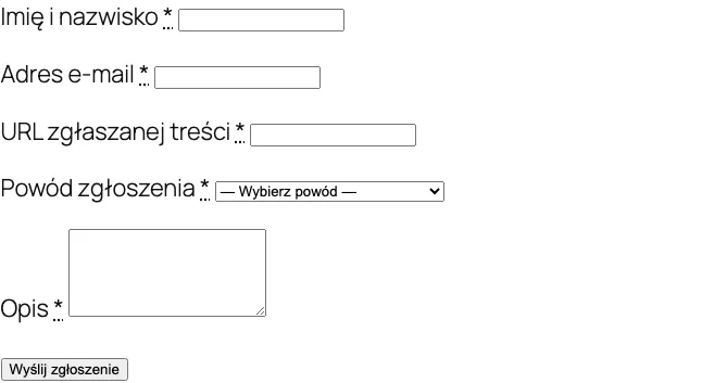 Formularz zgłoszeniowy DSA na stronie sklepu